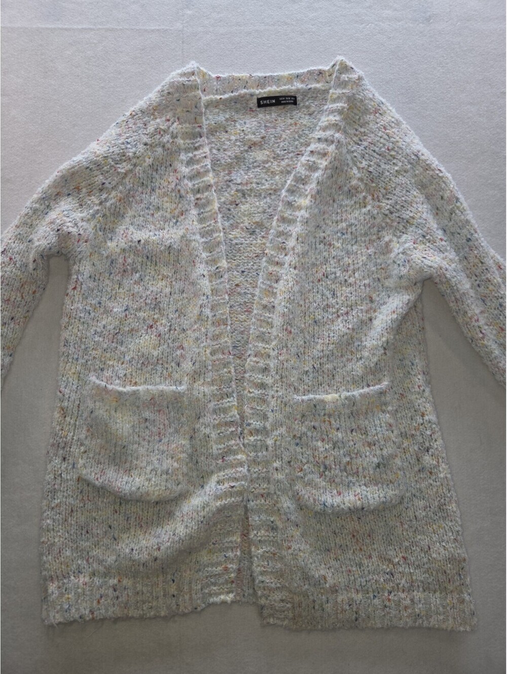 SHEIN Women's Gray Speckled Knit Cardigan Sweater Long Sleeve M Pockets CB5 0078